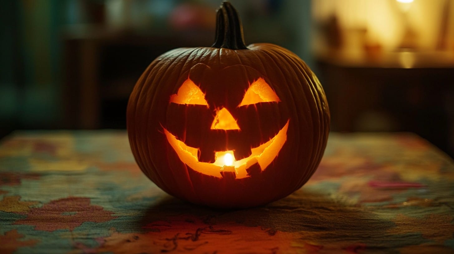 Classic Jack-o'-Lantern with triangle eyes and toothy grin