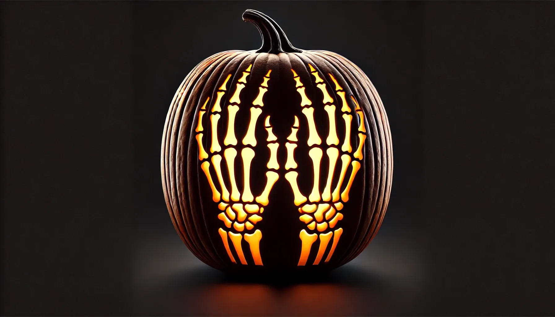 Pumpkin carved with skeleton hands